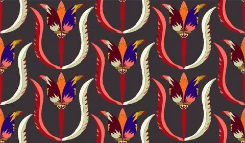 Seamless floral pattern with stylized decorative flowers and leaves in folk a Stock Illustration