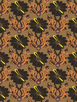Seamless floral pattern with stylized decorative flowers and leaves in folk a Stock Illustration