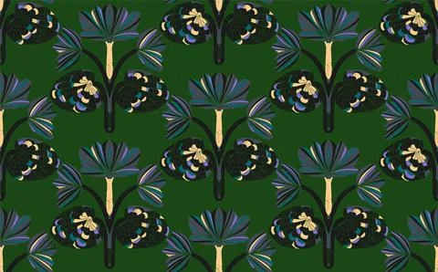 Seamless floral pattern with stylized decorative flowers and leaves in folk a Stock Illustration