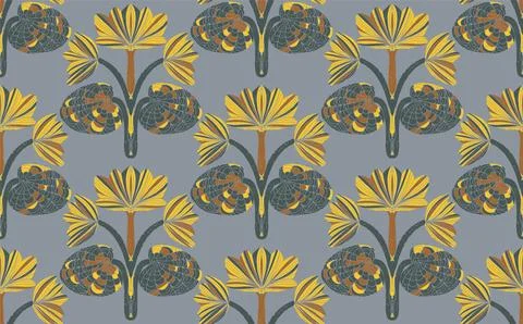 Seamless floral pattern with stylized decorative flowers and leaves in folk a Stock Illustration