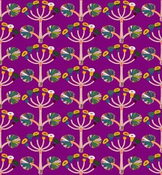 Seamless floral pattern with stylized decorative flowers and leaves in folk a Stock Illustration
