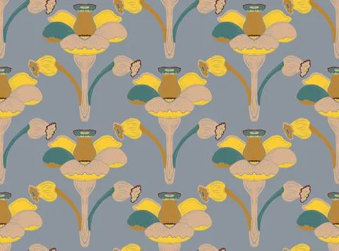 Seamless floral pattern with stylized decorative flowers and leaves in folk a Stock Illustration