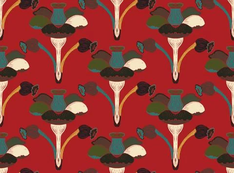 Seamless floral pattern with stylized decorative flowers and leaves in folk a Stock Illustration