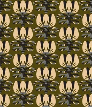 Seamless floral pattern with stylized decorative flowers and leaves in folk a Stock Illustration