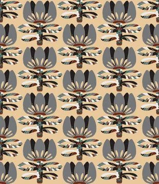 Seamless floral pattern with stylized decorative flowers and leaves in folk a Stock Illustration