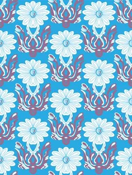 Seamless floral pattern with stylized decorative flowers and leaves in folk a Stock Illustration