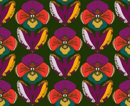 Seamless floral pattern with stylized decorative flowers and leaves in folk a Stock Illustration