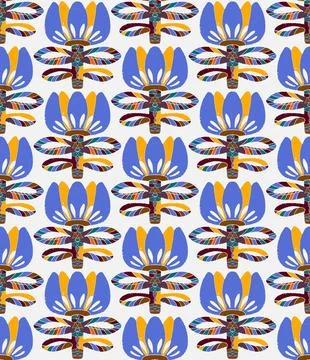 Seamless floral pattern with stylized decorative flowers and leaves in folk a Stock Illustration