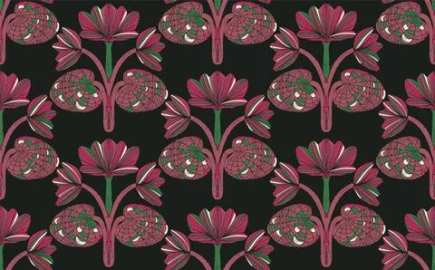 Seamless floral pattern with stylized decorative flowers and leaves in folk a Illustrazione stock