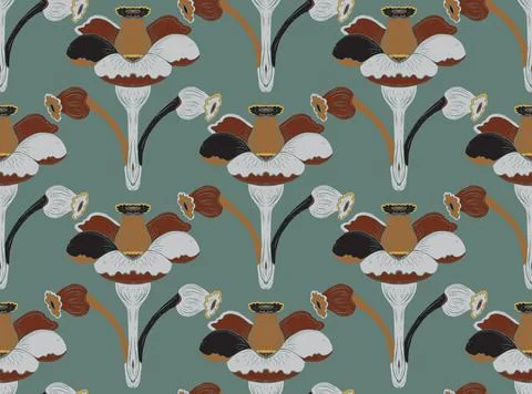 Seamless floral pattern with stylized decorative flowers and leaves in folk a Stock Illustration