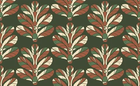 Seamless floral pattern with stylized decorative leaves in folk art style. Vi Stock Illustration