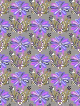 Seamless floral pattern with stylized decorative flowers and leaves in folk a Stock Illustration