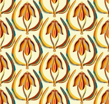 Seamless floral pattern with stylized decorative flowers and leaves in folk a Illustrazione stock