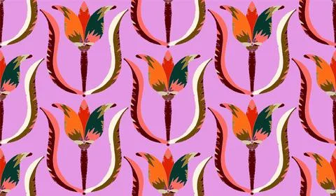 Seamless floral pattern with stylized decorative flowers and leaves in folk a Illustrazione stock