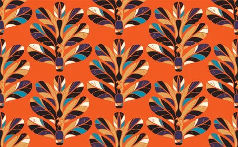 Seamless floral pattern with stylized decorative leaves in folk art style. Vi Illustrazione stock
