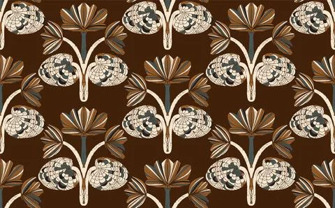 Seamless floral pattern with stylized decorative flowers and leaves in folk a Illustrazione stock