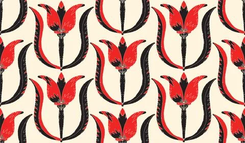 Seamless floral pattern with stylized decorative flowers and leaves in folk a Illustrazione stock