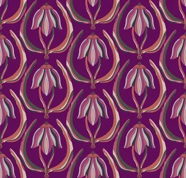 Seamless floral pattern with stylized decorative flowers and leaves in folk a Illustrazione stock