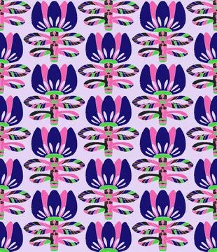 Seamless floral pattern with stylized decorative flowers and leaves in folk a Illustrazione stock