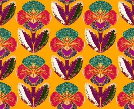 Seamless floral pattern with stylized decorative flowers and leaves in folk a Stock Illustration