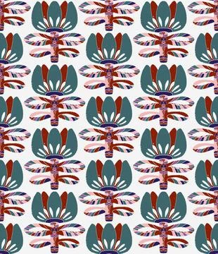 Seamless floral pattern with stylized decorative flowers and leaves in folk a Stock Illustration