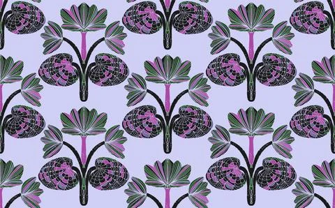 Seamless floral pattern with stylized decorative flowers and leaves in folk a Stock Illustration