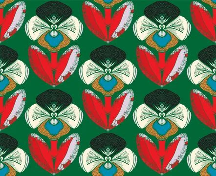Seamless floral pattern with stylized decorative flowers and leaves in folk a Иллюстрация
