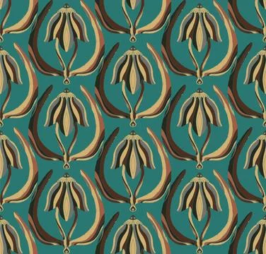 Seamless floral pattern with stylized decorative flowers and leaves in folk a Stock Illustration