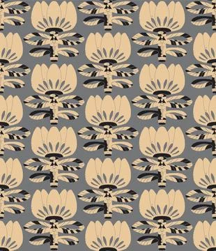 Seamless floral pattern with stylized decorative flowers and leaves in folk a Stock Illustration