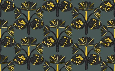 Seamless floral pattern with stylized decorative flowers and leaves in folk a Stock Illustration