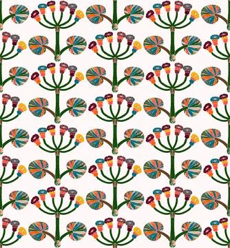 Seamless floral pattern with stylized decorative flowers and leaves in folk a Stock Illustration