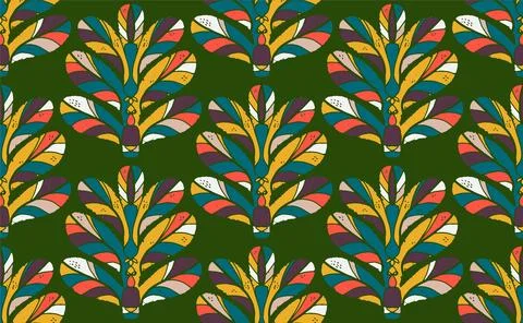 Seamless floral pattern with stylized decorative leaves in folk art style. Vi Stock Illustration