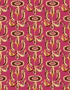 Seamless floral pattern with stylized decorative flowers and leaves in folk a Stock Illustration