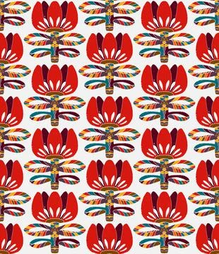 Seamless floral pattern with stylized decorative flowers and leaves in folk a Stock Illustration