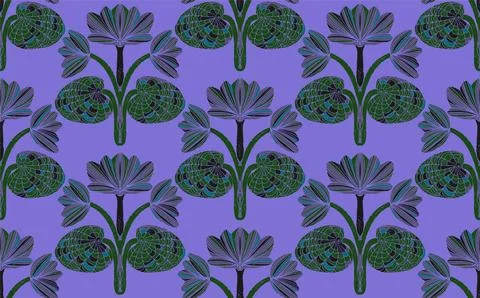 Seamless floral pattern with stylized decorative flowers and leaves in folk a Stock Illustration