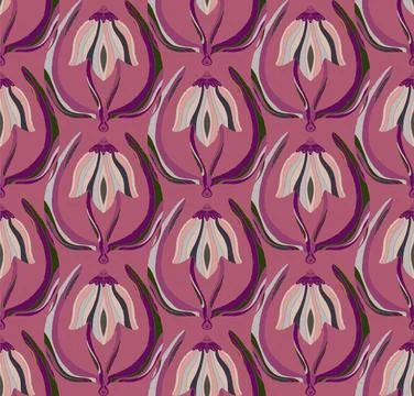 Seamless floral pattern with stylized decorative flowers and leaves in folk a Stock Illustration
