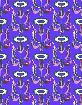Seamless floral pattern with stylized decorative flowers and leaves in folk a Stock Illustration