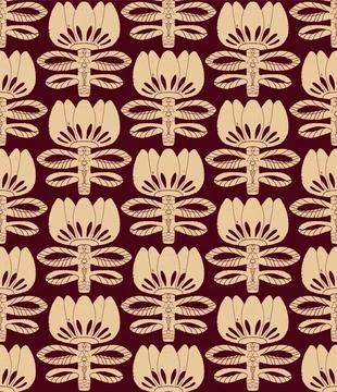 Seamless floral pattern with stylized decorative flowers and leaves in folk a Stock Illustration