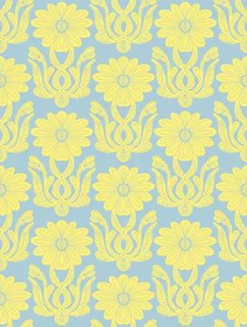 Seamless floral pattern with stylized decorative flowers and leaves in folk a Stock Illustration