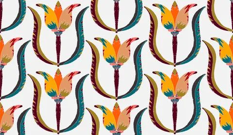 Seamless floral pattern with stylized decorative flowers and leaves in folk a Stock Illustration