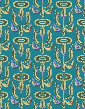 Seamless floral pattern with stylized decorative flowers and leaves in folk a Stock Illustration