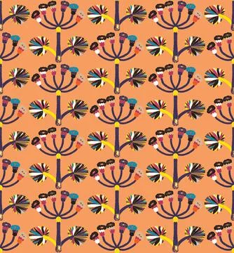 Seamless floral pattern with stylized decorative flowers and leaves in folk a Stock Illustration
