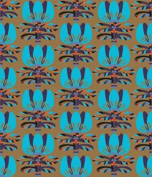 Seamless floral pattern with stylized decorative flowers and leaves in folk a Stock Illustration