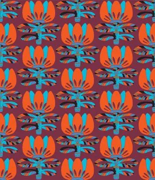 Seamless floral pattern with stylized decorative flowers and leaves in folk a Stock Illustration