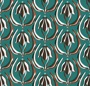 Seamless floral pattern with stylized decorative flowers and leaves in folk a Stock Illustration