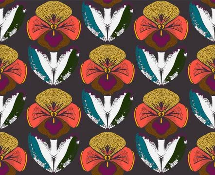 Seamless floral pattern with stylized decorative flowers and leaves in folk a Stock Illustration