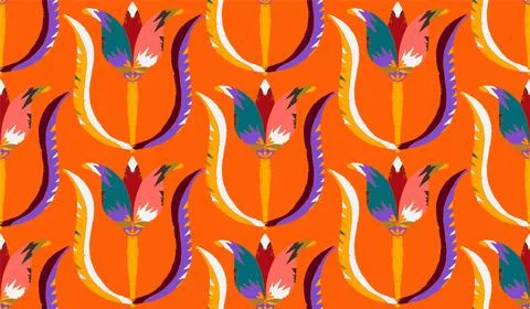 Seamless floral pattern with stylized decorative flowers and leaves in folk a イラスト素材