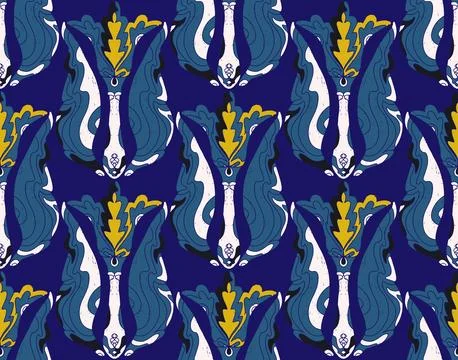 Seamless floral pattern with stylized decorative flowers and leaves in folk a イラスト素材