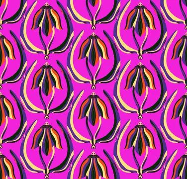 Seamless floral pattern with stylized decorative flowers and leaves in folk a イラスト素材
