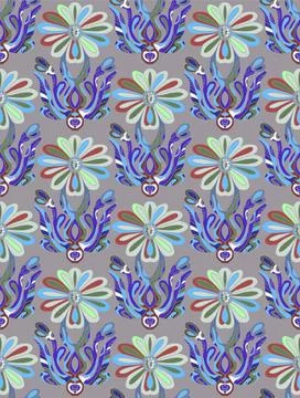 Seamless floral pattern with stylized decorative flowers and leaves in folk a イラスト素材